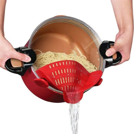 Strecurator Filtru pentru Vase, Cyrax, din Silicon Rezistent la Temperaturi Inalte, Universal, Paste, Legume, Fructe, 23x12.5x6.7 cm Rosu