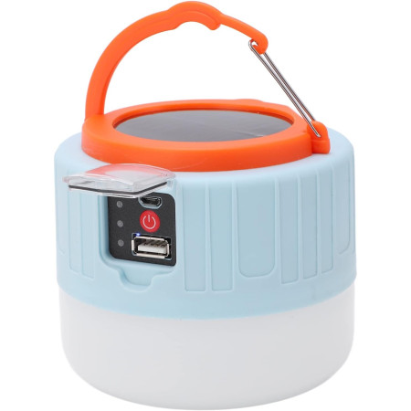 Lampa Portabila,  Incarcare Solara + USB, Afisaj Inteligent al Bateriei, Raza de Actiune 32 mp, 6x9x11 cm, 3 Moduri, Alb