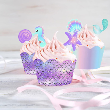 Set 6 Accesorii pentru Prajituri Sirena, Cyrax, Colectia Mermaid, 22.7 x 8.7 cm, Multicolor