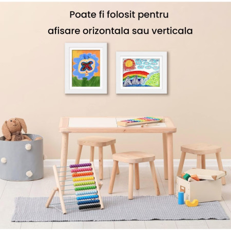 Rama Foto  din Lemn, cu Spatiu Pentru Depozitare, Pentru Desene si Picturi A4, Sticla Securizata, Rama MDF, Alb