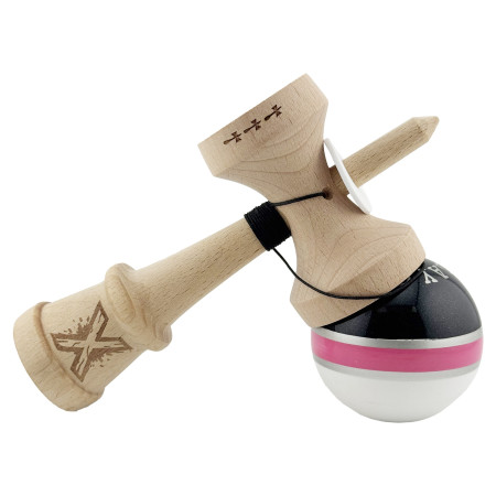 Kendama X Originala ROYAL SPIKE, Profesionala, Cyrax, Cupe Mari KING SIZE V3, Super Sticky, Gaura in Baza, Rulment Metalic, din lemn 18 cm, Ata 55 cm, Inel Roz