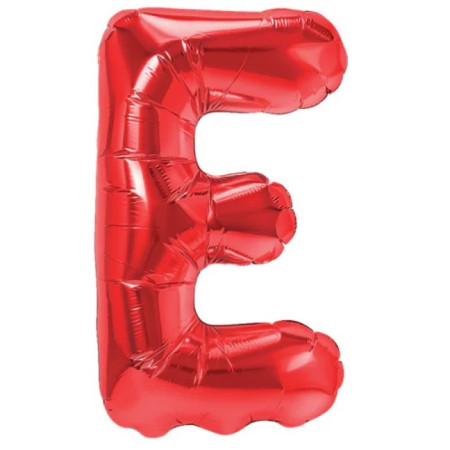 Balon Folie Metalizata Litera E, Cyrax, 40 cm, Umflati cu Heliu sau Aer, Ambalaj Individual, Pai inclus, Rosu