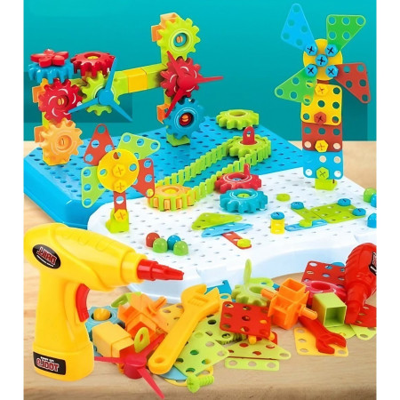Set Constructie Bormasina Magica cu Servieta, Cyrax, 310 Piese, Albastru, Piese Multicolore, Plastic, 31x46 cm