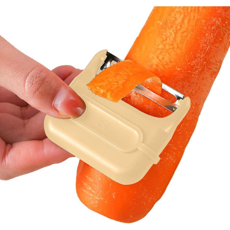 Decojitor/Curatator manual de legume si fructe, Cyrax, portabil, cu magnet, doua lame, Inox, Galben, 6.7x6x1.6 cm