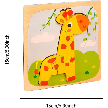Puzzle Montessori din Lemn pentru Copii, Cyrax, 3D, 0-3 Ani, Model Girafa, Educativ, Intuitiv, Creativ, 4 Piese, 15x15x0.5 cm, Multicolor