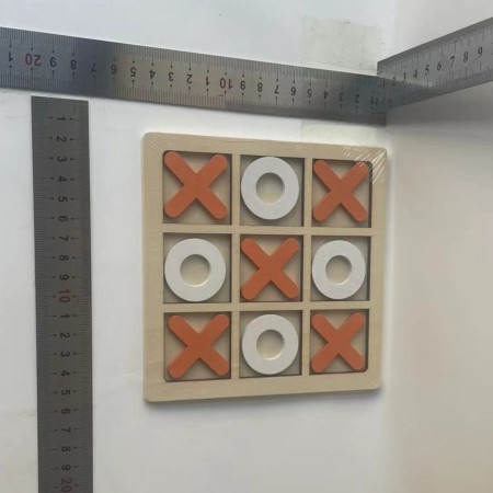 Jucarie Montessori Tic Tac Toe, Cyrax, Educativa, Interactiva, din lemn, X si O, 9 Piese, 14.3x14.3 cm, Portocaliu Alb