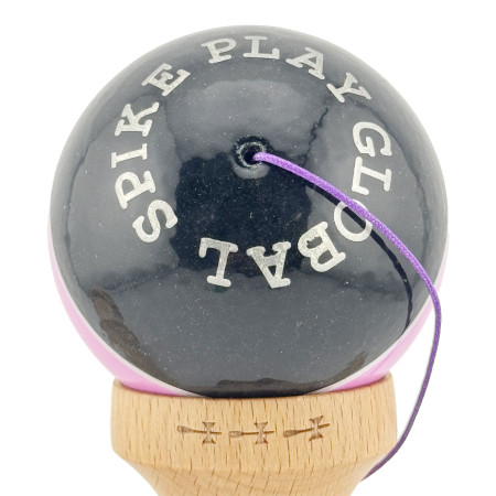 Kendama X ROYAL SPIKE Originala, Profesionala, Cyrax, Big Cups V2, Super Sticky cu Cupe Mari, Rulment Metalic, din lemn 18 cm, Ata 55 cm, Negru/Roz Silver/Alb