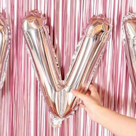 Balon Folie Metalizata Litera V, Cyrax, 80 cm, Umflati cu Heliu sau Aer, Ambalaj Individual, Pai inclus, Argintiu