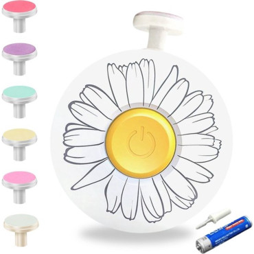 Set Pila Electrica pentru Copii si Bebelusi, Cyrax, ABS, Incarcare USB, Model cu Flori, 6 Accesorii, cu Lumina LED, Alb