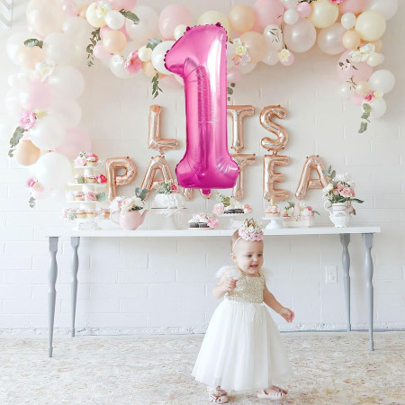 Balon din Folie Metalizata Cyrax, Figurina Cifra, Tema Aniversare 80 cm, Ambalaj Individual, Pai inclus, Umflare cu Aer sau Heliu, Roz, Cifra 1