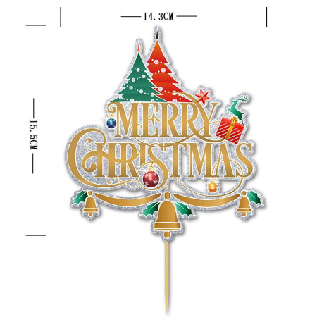 Set Toppere pentru Tort si Prajituri, Cyrax, Tematica Craciun, Model Mare Scris Merry Christmas 15.5x14.3 cm, 6 Toppere Mici Modele Variate 5x5 cm, Multicolor