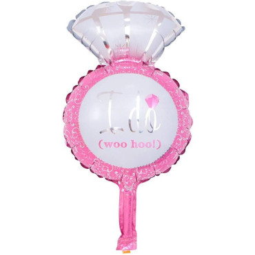 Balon din Folie Metalizata, Cyrax, Mini Figurine Nunta, Model Inel de Logodna, Tematica Cerere in Casatorie, 46x23 cm, Ambalaj Individual, Pai Inclus, Umflare cu Aer sau Heliu, Roz