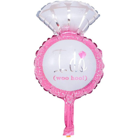 Balon din Folie Metalizata, Cyrax, Mini Figurine Nunta, Model Inel de Logodna, Tematica Cerere in Casatorie, 46x23 cm, Ambalaj Individual, Pai Inclus, Umflare cu Aer sau Heliu, Roz