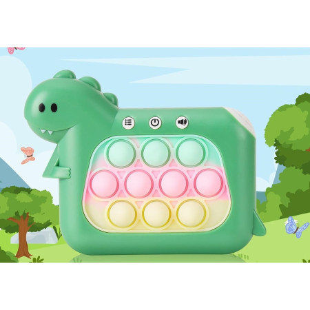 Jucarie Interactiva Pop It Whack A Mole, Cyrax, Tip Consola, Anti-Stres, 4 Moduri de Joc, din ABS si Silicon, +3 Ani, Model Dinozaur, Verde