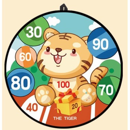 Joc Darts Cyrax pentru Copii, Placa Pliabila 36.5 cm, 8 Mingii Velcro/Scai Simple, 2 Mingii Luminoase, Model Tigru, Portocaliu