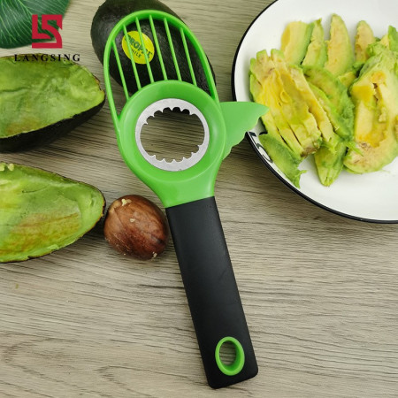 Cutit 3in1 pentru Avocado, Cyrax, Cutit, Scoatere Miez si Feliator Pulpa, din PP si Otel Inoxidabil, Negru/Verde