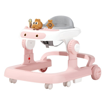 Premergator Multifunctional cu Roti Cyrax, Model Iepuras, Inaltime Ajustabila, Tavita, Muzica, Lumini, 66x59x41 cm, Roz