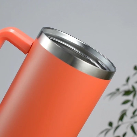 Cana Termos din Plastic, Cyrax, pentru Bauturi Calde si Reci, cu Maner, 9.9x9.9x27 cm, Portocaliu