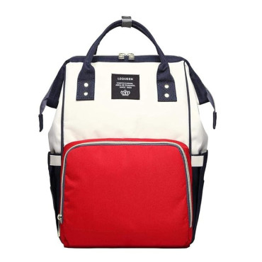 Rucsac Multifunctional pentru Mamici, Cyrax, din Panza Oxford, Compartimentare Multipla, Impermeabil, 43 x 18 x 26 cm, Alb/Rosu/Albastru