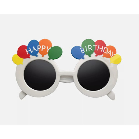 Ochelari Rotunzi Happy Birthday, Cyrax, Tematica Aniversare, Protectie Soare, din Plastic, 18.5x11.5 cm, Alb
