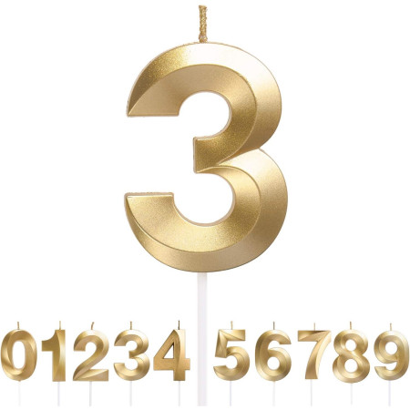 Lumanare Cifra 3, Cyrax, Model Diamond, 5 x 3.4 cm, Auriu