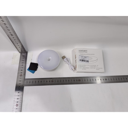 Lampa de Veghe LED,  cu Senzor de Miscare, Doua Tipuri de Lumina Alb Rece, Incarcare USB, Intrerupator On/Off/Auto, 0.6W, 300mAh, Design Rotund, Alb, 8.5x2.3 cm