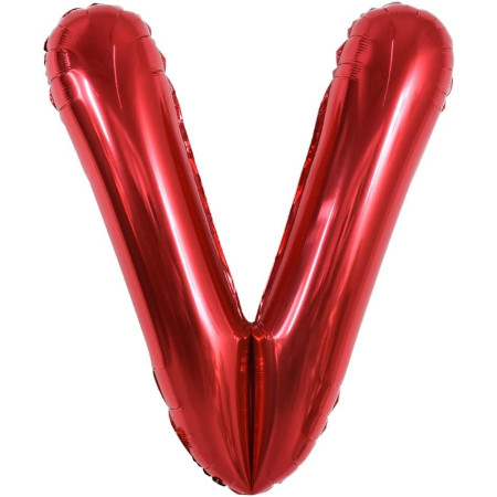 Balon Folie Metalizata Litera V, Cyrax, 40 cm, Umflati cu Heliu sau Aer, Ambalaj Individual, Pai inclus, Rosu