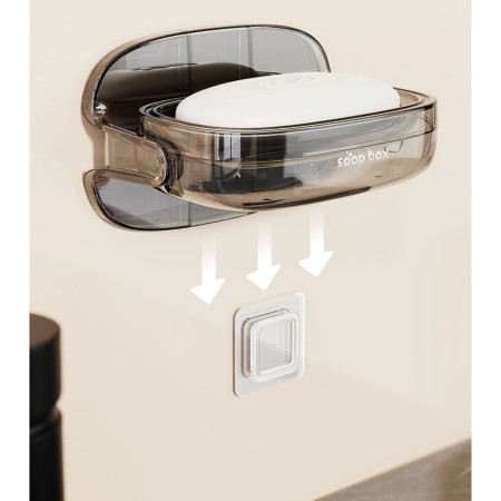 Savoniera cu Suport 2 in 1,  Pentru Perete sau Blat, PET, Scurgere Optima, GriTransparent