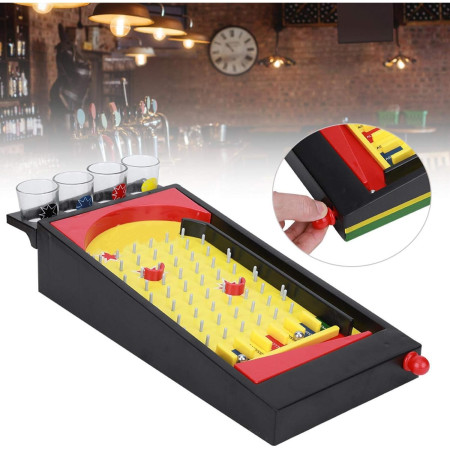 Joc de societate Pinball cu pahare pentru shoturi Cyrax, 40 x 17,7 cm, galben