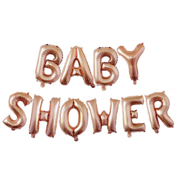 Set Baloane din Folie Metalizata, Cyrax, Model Baby Shower, Litere de 40 cm, Baloane Party, Ambalaj Individual, Pai, Ata si Adeziv Incluse, Umflare cu Aer sau Heliu, Rose Gold