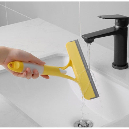 Racleta de Curatare 3 in 1,  Multifunctional, Pentru Casa si Masina, Pulverizator de Spray, Racleta din Silicon si Burete, 21.5 x 25.7 cm, Galben