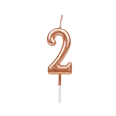Lumanare de Tort, Cyrax, Model Cifra 2, Party, 4.5 x 2.5 cm, din Parafina, Rose Gold