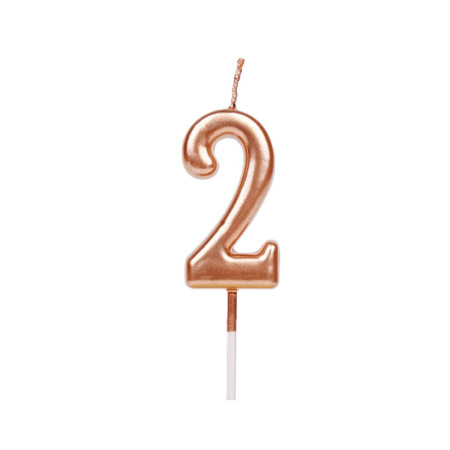 Lumanare de Tort, Cyrax, Model Cifra 2, Party, 4.5 x 2.5 cm, din Parafina, Rose Gold