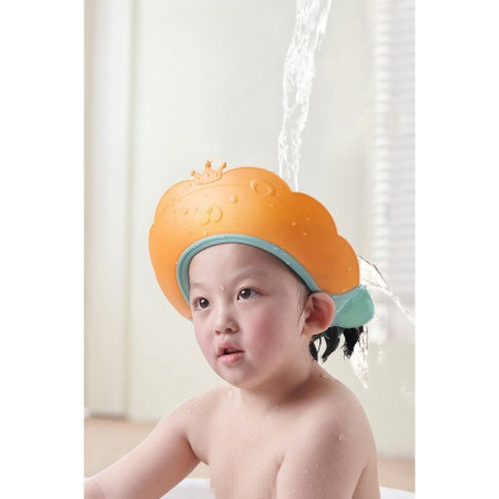 Cyrax Viziera de Protectie Baie Pentru Copii, Fippy, Model Coronita Leu, Dimensiune ajustabila, Durabil, Usor de curatat, Impotriva Samponului, pentru Ochi si Urechi, TPE+PP, 21x20.5 cm, Portocaliu