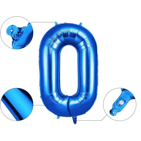 Balon din Folie Cyrax, Cifra 0, 81 cm, Pentru Aer sau Heliu, Bulk, Albastru