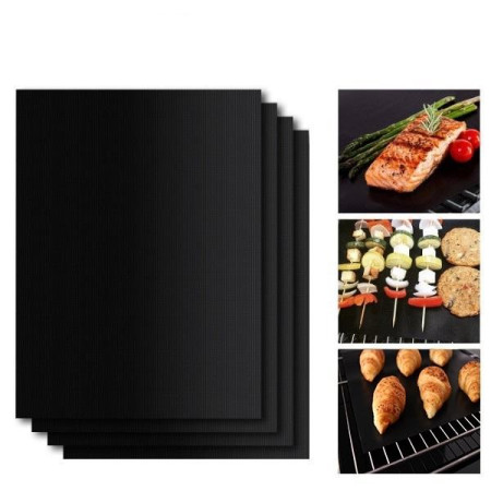 Set 4 Folii Antiaderente din Teflon, Cyrax, Multifunctionale, Rezistente la Apa si Temperaturi Ridicate, pentru Gratar, Cuptor, BBQ Grill, 40x33 cm, Negru