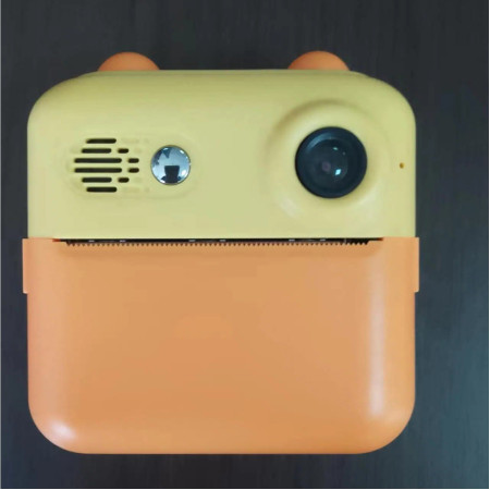 Camera Instantanee pentru Copii, Cyrax, cu Functie de Printare, Cablu USB-C, Bluetooth, compatibil iOS/Android, Imprimare APP, Model Urechi, Snur Subtire Inclus, Portocaliu
