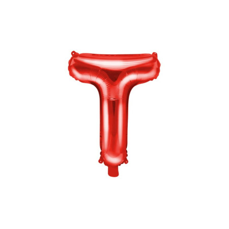 Balon Folie Metalizata Litera T, Cyrax, 40 cm, Umflati cu Heliu sau Aer, Ambalaj Individual, Pai inclus, Rosu