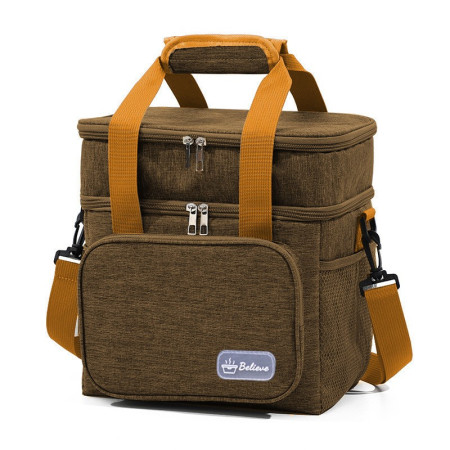 Geanta Termica, Cyrax, 2 Compartimente Separate, Multifunctionala, Impermeabila, Manere si Curea de Umar, 25.5x18x30 cm, Maro