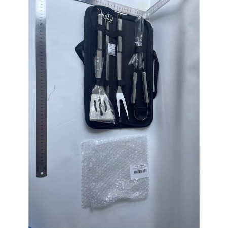 Set 7 Ustensile pentru Gratar, Cyrax, din Otel Inoxidabil, Geanta Oxford, Argintiu