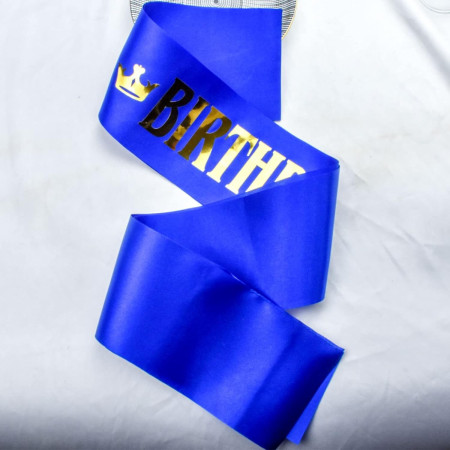 Panglica pentru Aniversare, Cyrax, Model Birthday King, Tematica Aniversare, 160x9.5 cm, Albastru