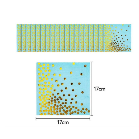 Set 20 de Servetele de Masa, Cyrax, Imprimeu cu Buline Aurii, din Hartie, 17 x 17 cm, Albastru