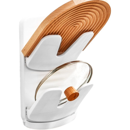 Suport de Bucatarie, Cyrax, pentru Capace/Tocatoare, din Plastic, Colectare Apa Scursa, Montare fara Perfoarare, 33.3 x 20.7 x 3.5 cm, Alb