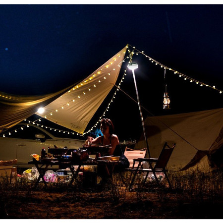 Lumină de camping LED încărcare USB,  șir colorat, pentru aer liber, cort, Distanta 10 metri, 1800mAH, 10.5x4.3 cm, Alb Verde