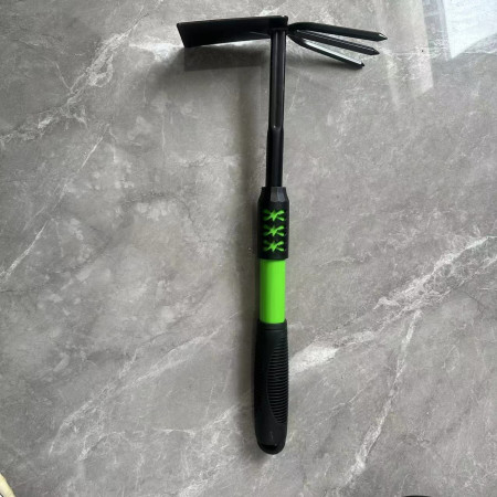 Set 4 Unelte de Gradina  pentru Plantare, Prelucrare Sol si Ingrijire Plante, Material PVC Carbon, Grebla, Sapaliga cu Cap Dublu, Lopata Mica, Lopata Lata, 43 x 11 cm, Negru/Verde