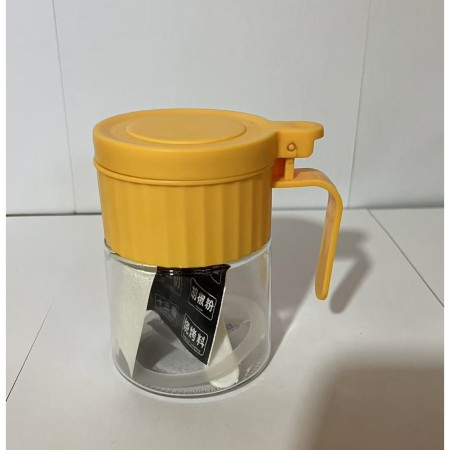 Recipient Condimente, Cyrax, din Stilca, 180 ml, cu Maner si Lingurita, 10.6 x 7 x 7 cm, Capac Mat, Galben