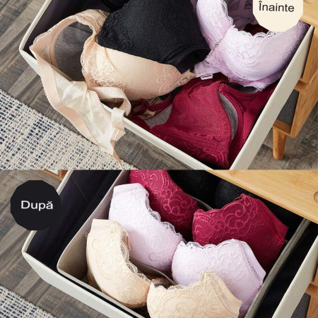 Cutie De Depozitare,  Pentru Lenjerie, Sosete Si Sutiene, Material Textil, 6 Compartimente, 32 x 16 x 10 cm, Culoare Gri