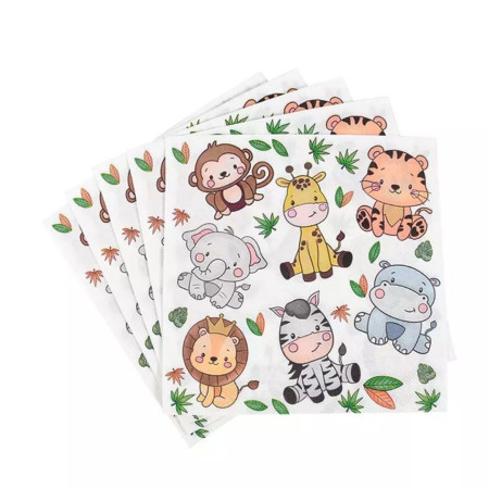 Set 20 de Servetele de Masa, Cyrax, Imprimeu Jungle, din Hartie, 16.5 x 16.5 cm, Multicolor