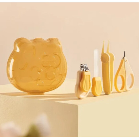 Set Ingrijire Unghii pentru Bebelusi, Cyrax, Cutie de Depozitare in Forma de Ursulet, 10 x 9.5 cm, Galben