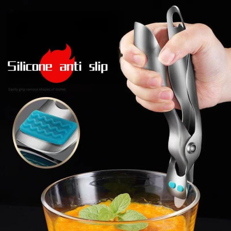 Clema pentru Boluri, Cyrax, Anti-Alunecare, din Otel Inoxidabil si Silicon, de Uz Casnic, Rezistent la Temperaturi Inalte, 19.5x3.2 cm, Gri